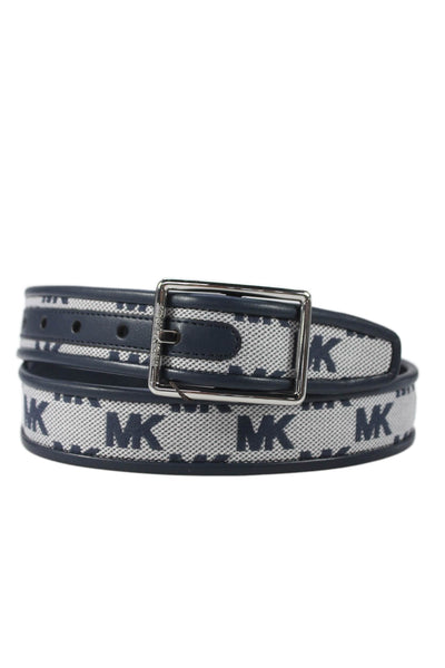 Michael Kors Mens Leather Monogram Reversible Belt Navy Blue Marine Size 32