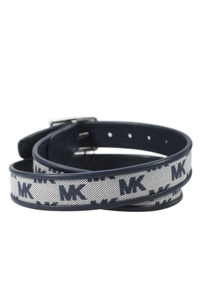 Michael Kors Mens Leather Monogram Reversible Belt Navy Blue Marine Size 32