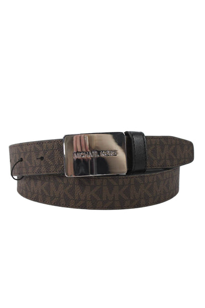 Michael Kors Mens Leather Monogram Buckle Belt Brown Size 30