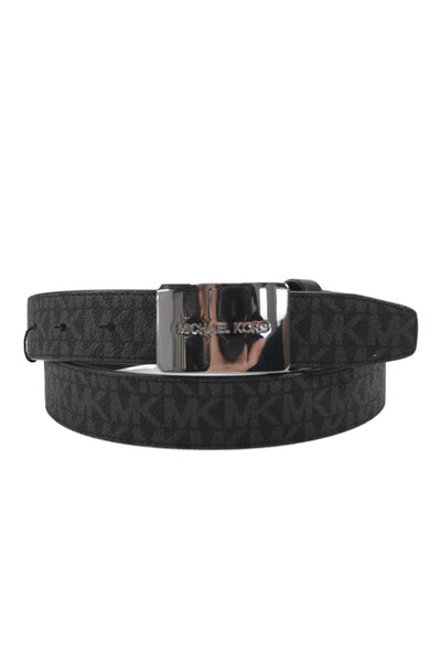 Michael Kors Mens Leather Monogram Reversible Buckle Belt Black Size 36