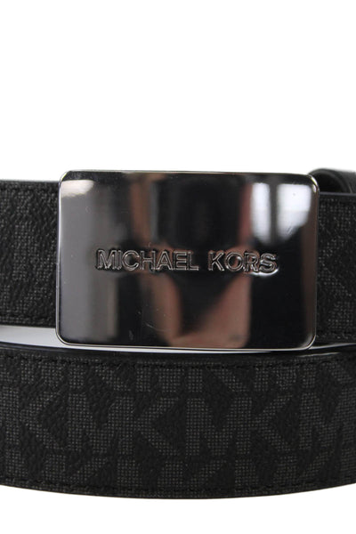 Michael Kors Mens Leather Monogram Reversible Buckle Belt Black Size 36