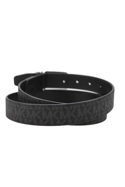 Michael Kors Mens Leather Monogram Reversible Buckle Belt Black Size 36