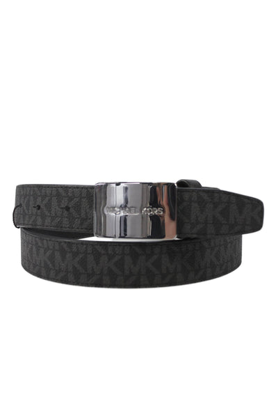 Michael Kors Mens Leather Monogram Reversible Buckle Belt Black Size 34