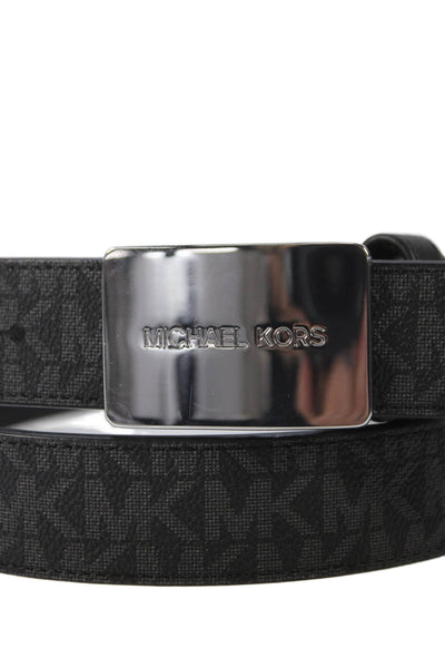 Michael Kors Mens Leather Monogram Reversible Buckle Belt Black Size 34