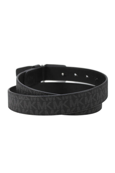 Michael Kors Mens Leather Monogram Reversible Buckle Belt Black Size 34