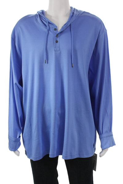 Polo Ralph Lauren Mens Henley Hoodie Blue Cotton Long Sleeve Size XL