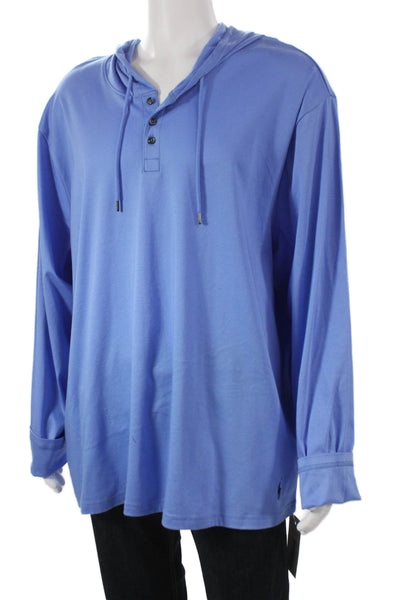 Polo Ralph Lauren Mens Henley Hoodie Blue Cotton Long Sleeve Size XL