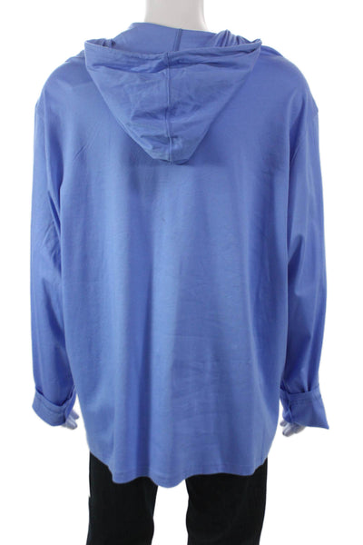 Polo Ralph Lauren Mens Henley Hoodie Blue Cotton Long Sleeve Size XL