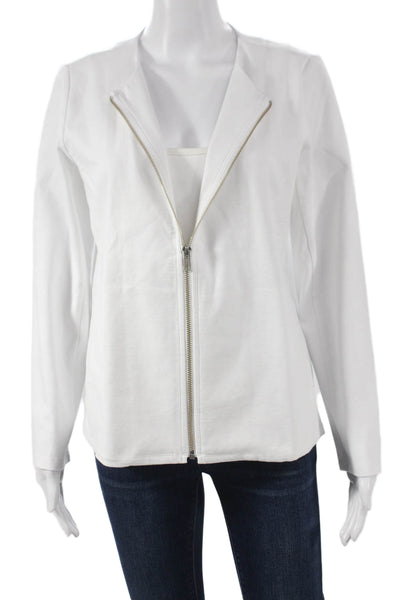 Eileen Fisher Womens Biker Jacket White Organic Cotton Petite Size S