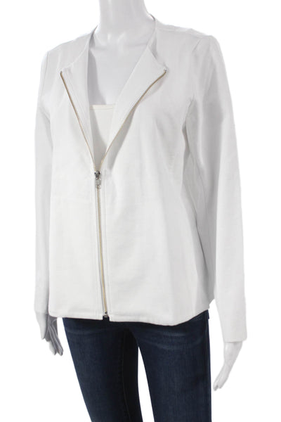 Eileen Fisher Womens Biker Jacket White Organic Cotton Petite Size S