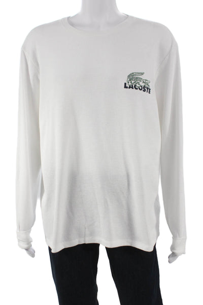 Lacoste Mens Long Sleeve White Cotton T Shirt Round Neck Size L