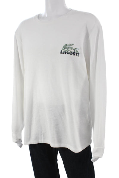 Lacoste Mens Long Sleeve White Cotton T Shirt Round Neck Size L