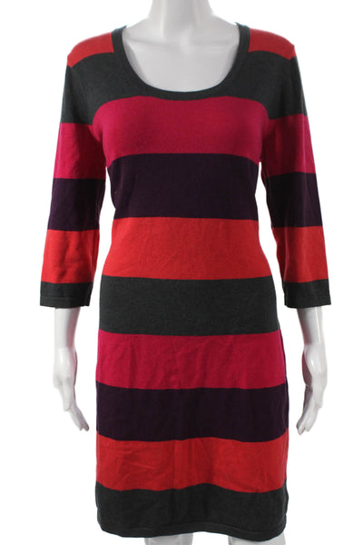 Calvin Klein Women Sweater Dress Multicolor Scoop Neck 3/4 Sleeve Size L
