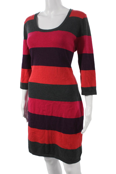 Calvin Klein Women Sweater Dress Multicolor Scoop Neck 3/4 Sleeve Size L