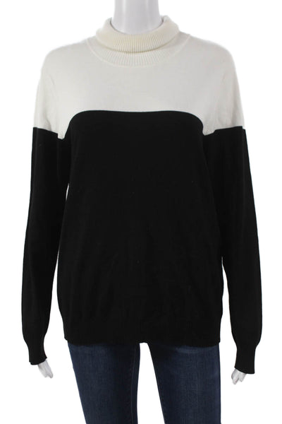 Calvin Klein Women Pullover Sweater Black Striped Turtleneck Rayon Size L
