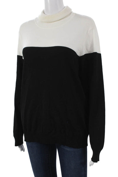 Calvin Klein Women Pullover Sweater Black Striped Turtleneck Rayon Size L