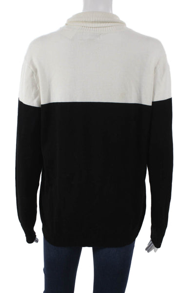 Calvin Klein Women Pullover Sweater Black Striped Turtleneck Rayon Size L