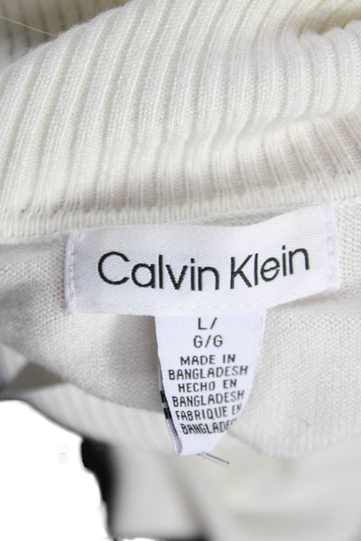 Calvin Klein Women Pullover Sweater Black Striped Turtleneck Rayon Size L