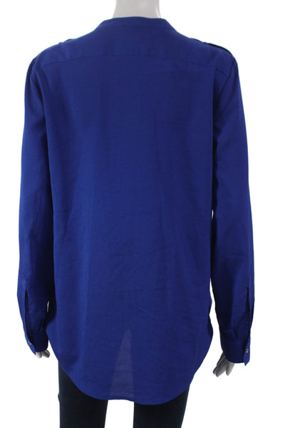 Calvin Klein Womens Blue V-Neck Tunic Blouse Long Sleeve Button Size M