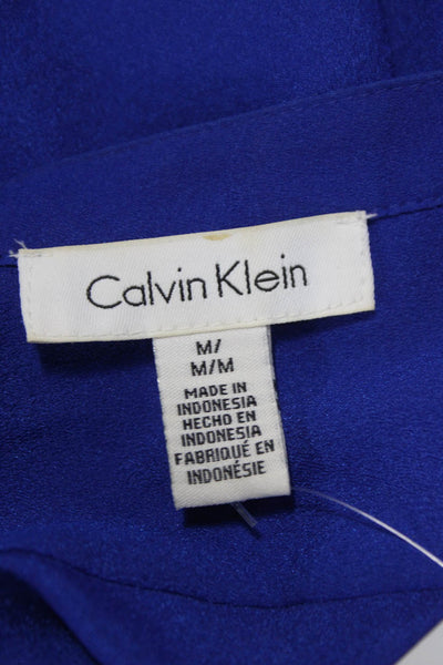 Calvin Klein Womens Blue V-Neck Tunic Blouse Long Sleeve Button Size M
