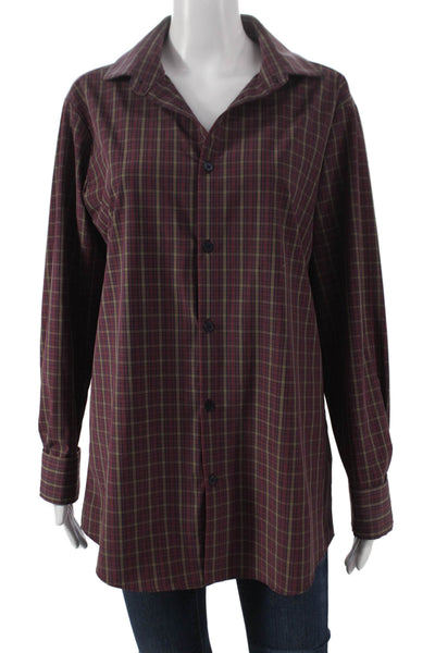 Mizzen + Main Mens Red Plaid Collared Button Down Long Sleeve Polyester Size L