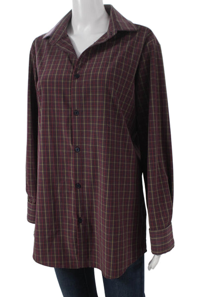 Mizzen + Main Mens Red Plaid Collared Button Down Long Sleeve Polyester Size L