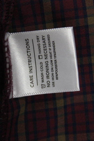 Mizzen + Main Mens Red Plaid Collared Button Down Long Sleeve Polyester Size L