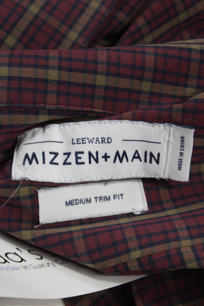 Mizzen + Main Mens Red Plaid Collared Button Down Long Sleeve Polyester Size L