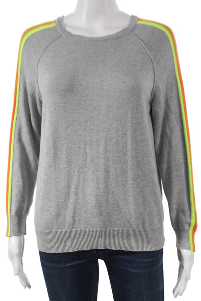 Whisper By Brodie Women Gray Striped Pullover Sweater Size XS
