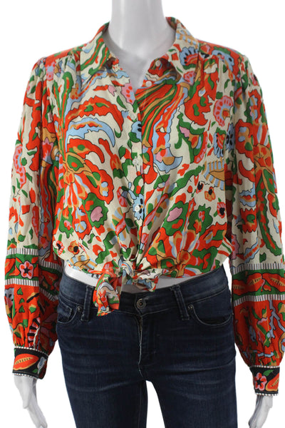 Ba&Sh Womens Floral Cropped Blouse Collared Button Viscose Long Sleeve Size 1