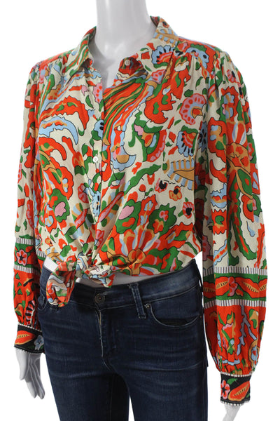 Ba&Sh Womens Floral Cropped Blouse Collared Button Viscose Long Sleeve Size 1