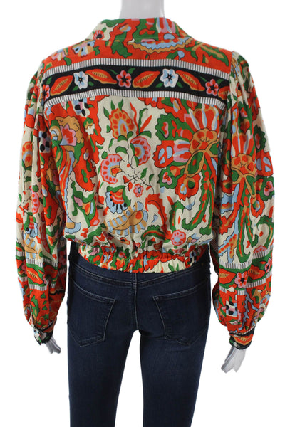 Ba&Sh Womens Floral Cropped Blouse Collared Button Viscose Long Sleeve Size 1