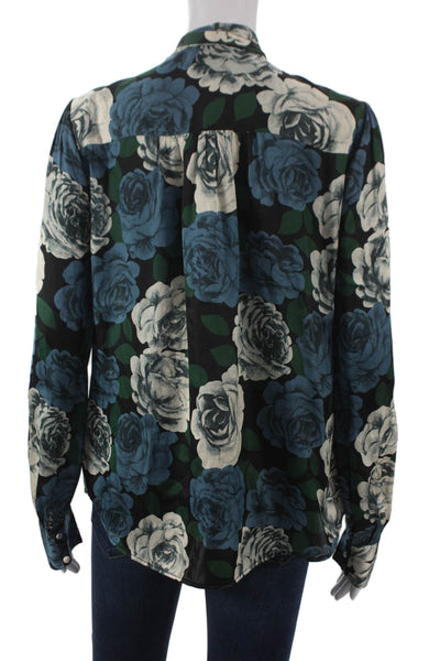 Paige Womens Basic Black Floral Collared Button Long Sleeve Blouse Size S