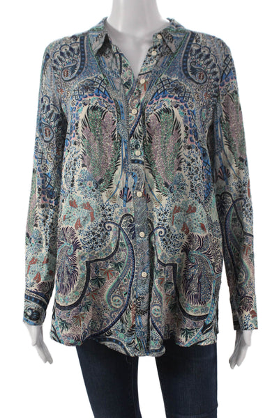 Ba&Sh Women Multicolor Paisley Collared Long Sleeve Tunic Button-Up Size XS