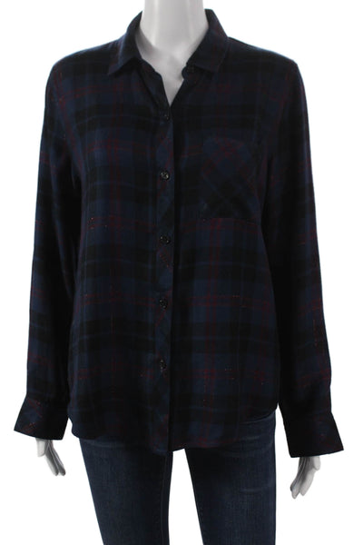 Rails Womens Petite Multi Plaid Rayon Collared Button Up Long Sleeve Top Size S