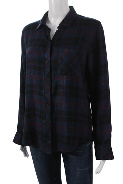 Rails Womens Petite Multi Plaid Rayon Collared Button Up Long Sleeve Top Size S