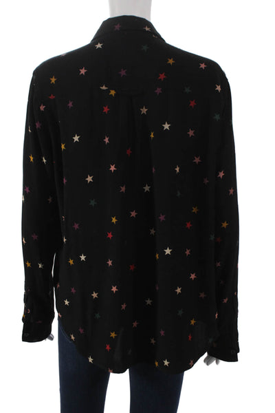 Rails Womens Geometric Rayon Collared Button-Up Top Black Long Sleeve Size M