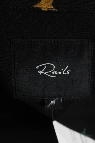 Rails Womens Geometric Rayon Collared Button-Up Top Black Long Sleeve Size M