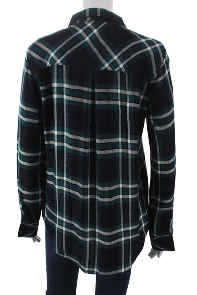 Rails Women Collared Plaid Button-Up Rayon Long Sleeve Top Blue Fall Size S