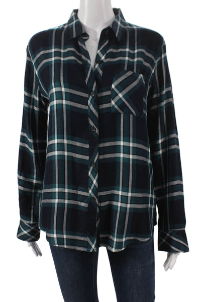 Rails Women Blue Plaid Rayon Collared Button-Up Long Sleeve Size M