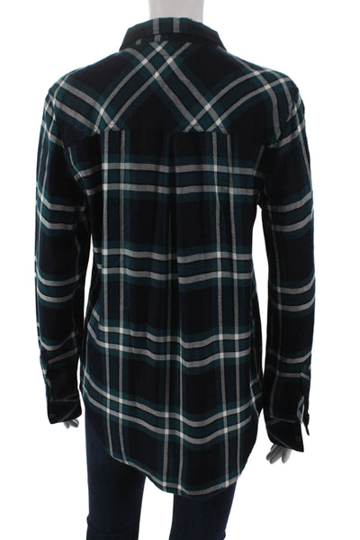 Rails Women Blue Plaid Rayon Collared Button-Up Long Sleeve Size M