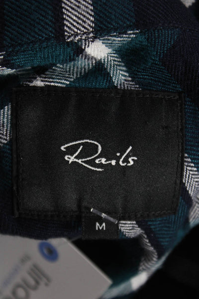 Rails Women Blue Plaid Rayon Collared Button-Up Long Sleeve Size M