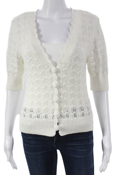 Baum Und Pferdgarten Womens Cardigan Cotton V-Neck Geometric White 3/4 Size S