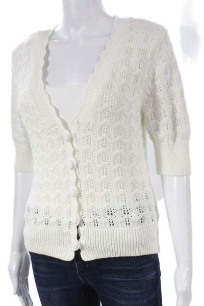 Baum Und Pferdgarten Womens Cardigan Cotton V-Neck Geometric White 3/4 Size S