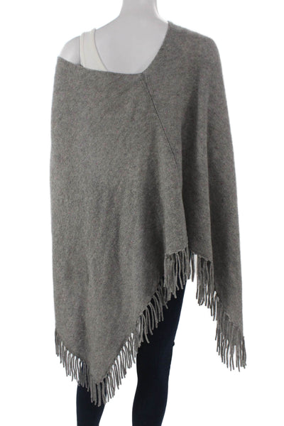 Minnie Rose Womens Cashmere Poncho Gray Round Neck Long Sleeve Size One Size