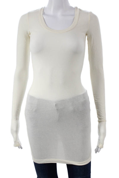 Splendid Women Tunic Ivory Scoop Neck Long Sleeve Cotton Size S