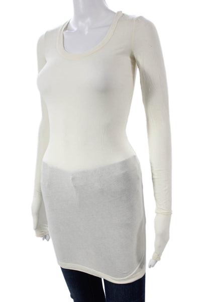 Splendid Women Tunic Ivory Scoop Neck Long Sleeve Cotton Size S