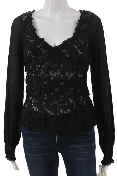 Chetta B Womens Basic Floral Cotton V-Neck Long Sleeve Blouse Zip Size 2