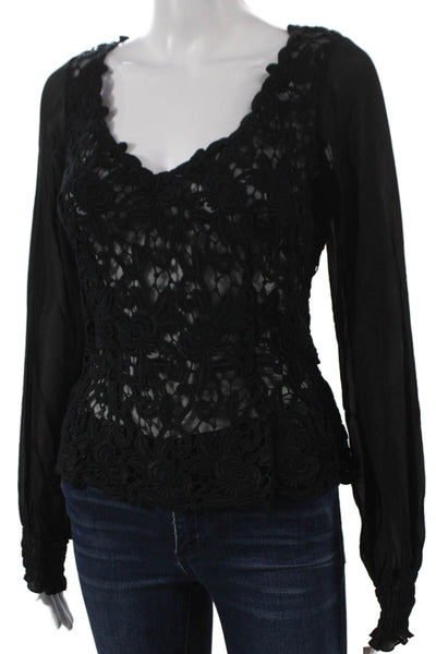 Chetta B Womens Basic Floral Cotton V-Neck Long Sleeve Blouse Zip Size 2