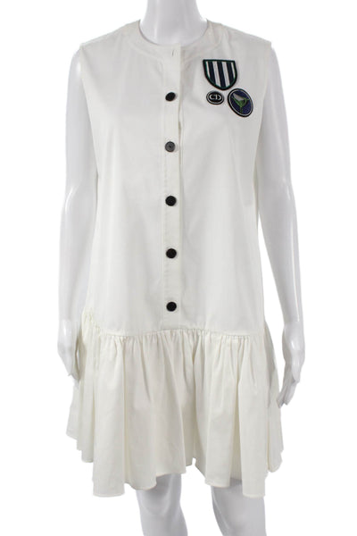 Christian Dior Women Sleeveless Shift Dress White Cotton Knee Length Size 10